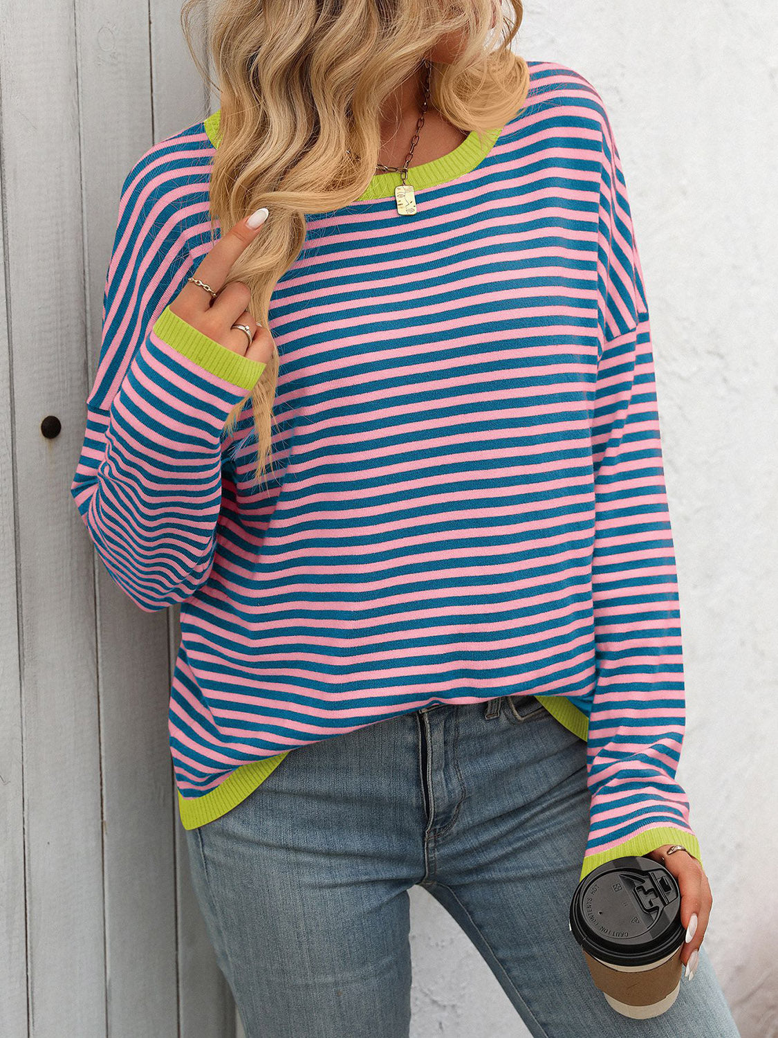 Outfit Flow - Mandy Striped Round Neck Long Sleeve Sweater