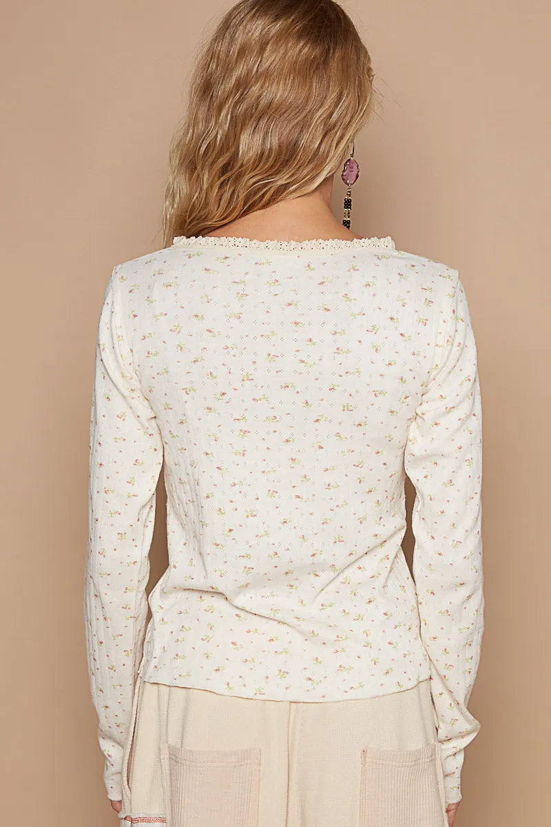 POL Floral V-Neck Long Sleeve T-Shirt OutfitFlow