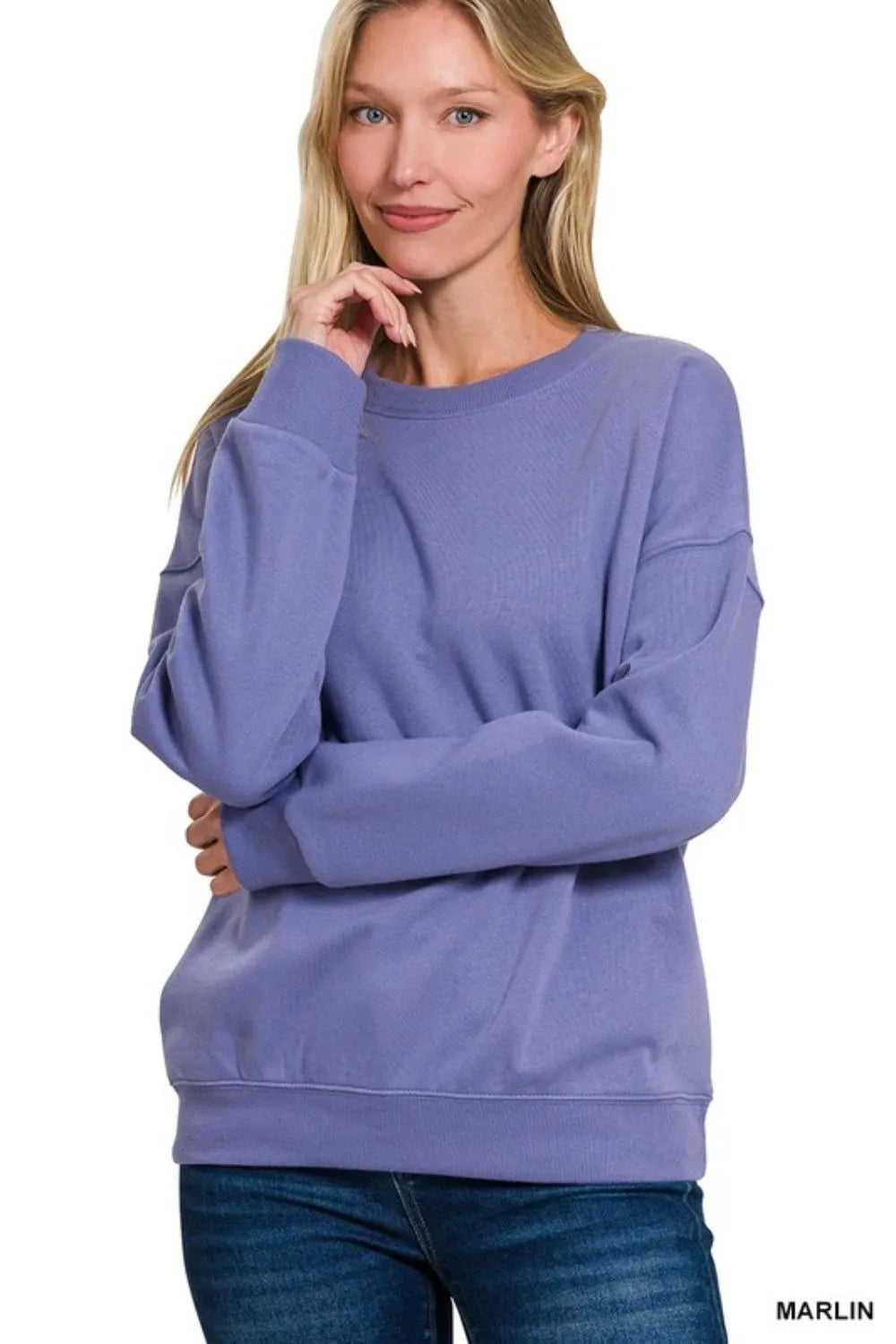 Zenana Full Size Fleece Drop Shoulder Sweatshirt Plus Size OutfitFlow