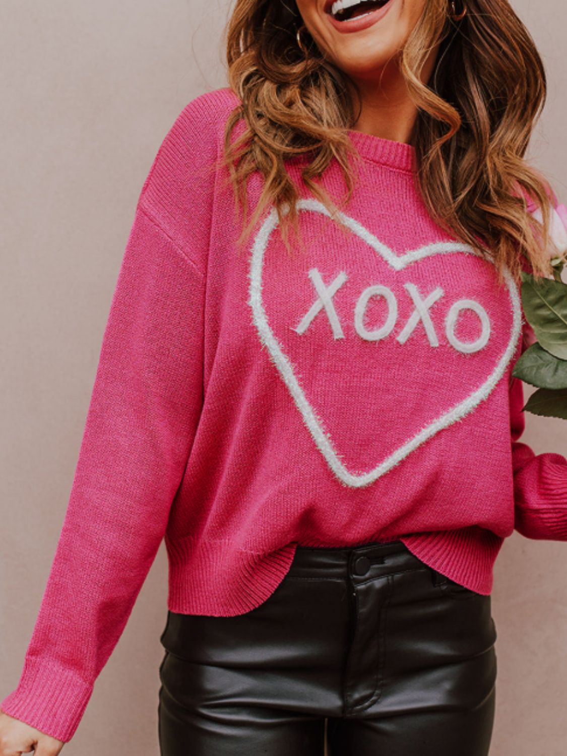 Outfit Flow - XOXO Round Neck Drop Shoulder Sweater