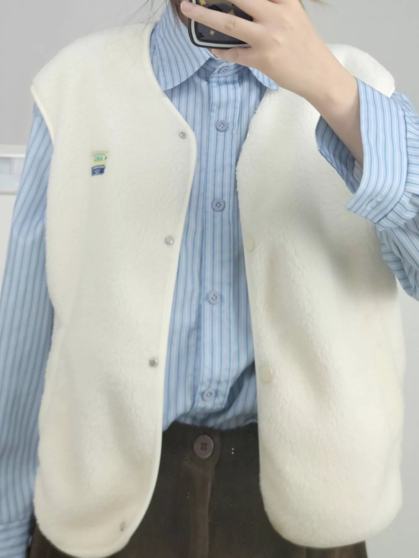 Snap Down Sherpa Vest Coat OutfitFlow
