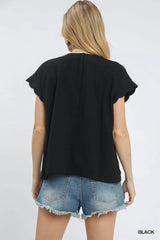 Umgee Embroidered Scallop Sleeve Top with Drawstring Hem OutfitFlow
