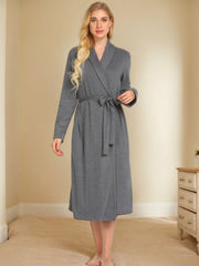 Tied Lounge Nightgown with Pockets Gray OutfitFlow