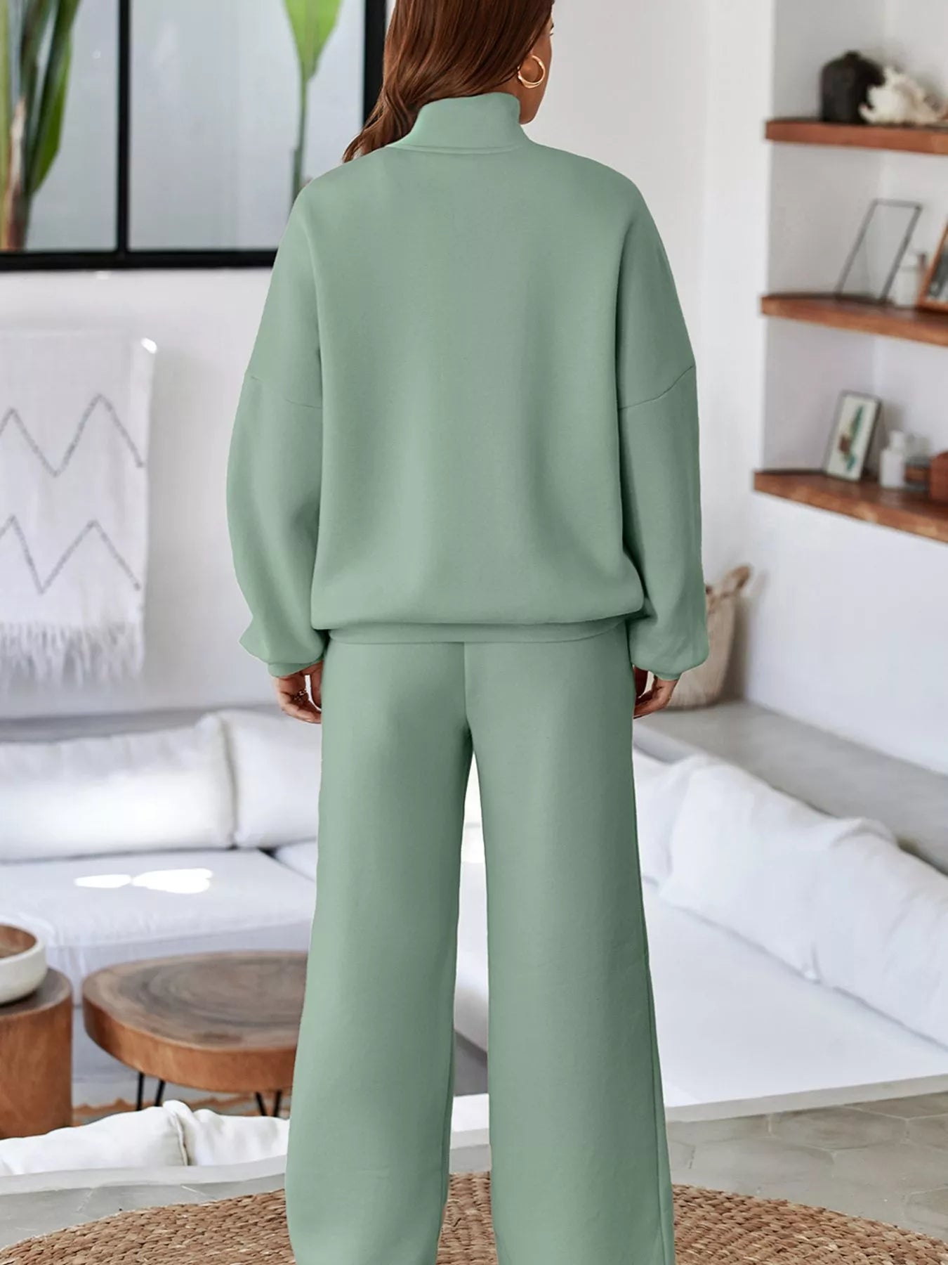 Drop Shoulder Zip Up Jacket and Drawstring Pants Active 2pcs Set OutfitFlow