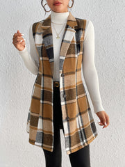 Honey Plaid Lapel Collar Vest