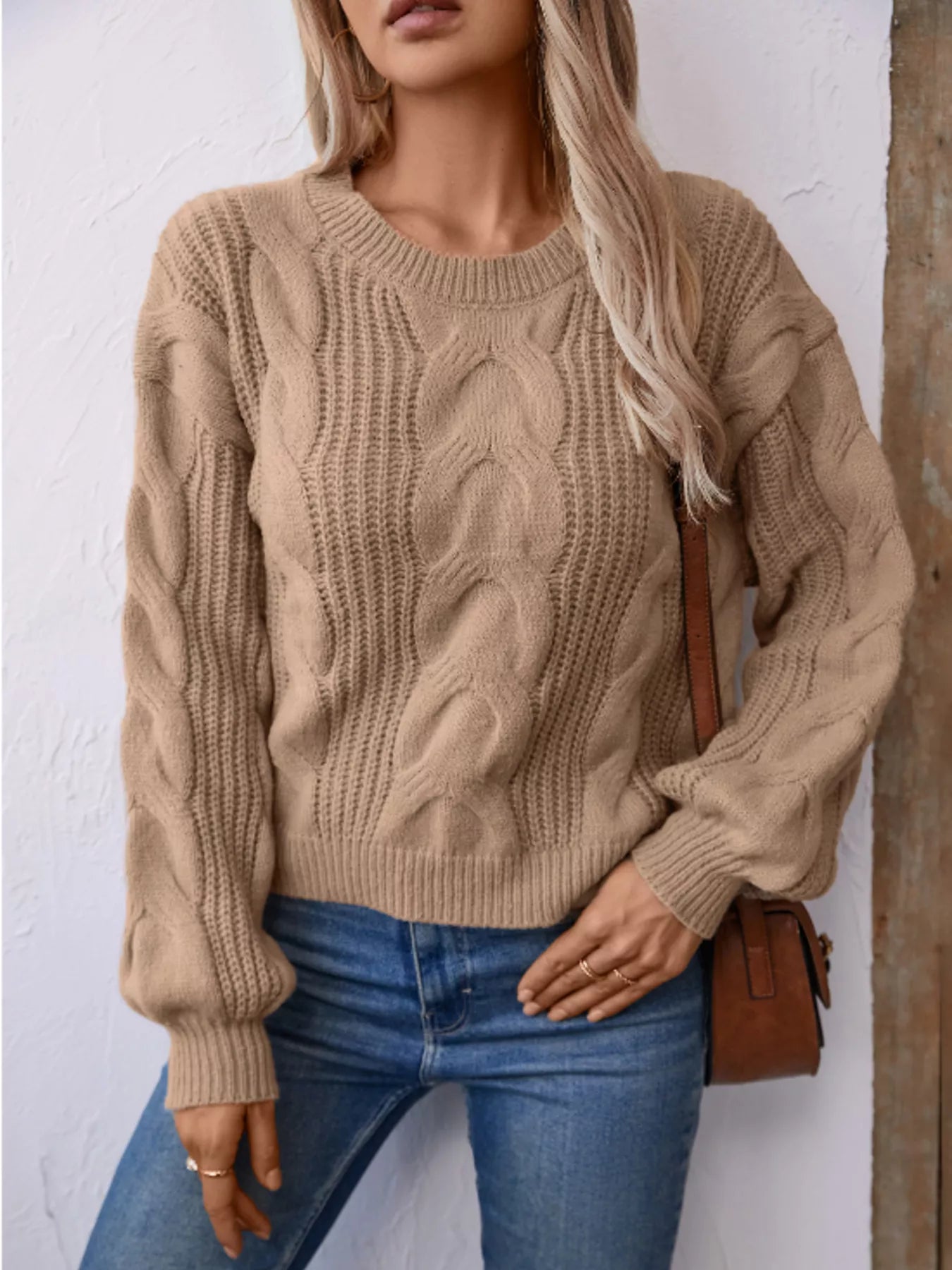 Cable Knit Long Sleeve Sweater Trendsi