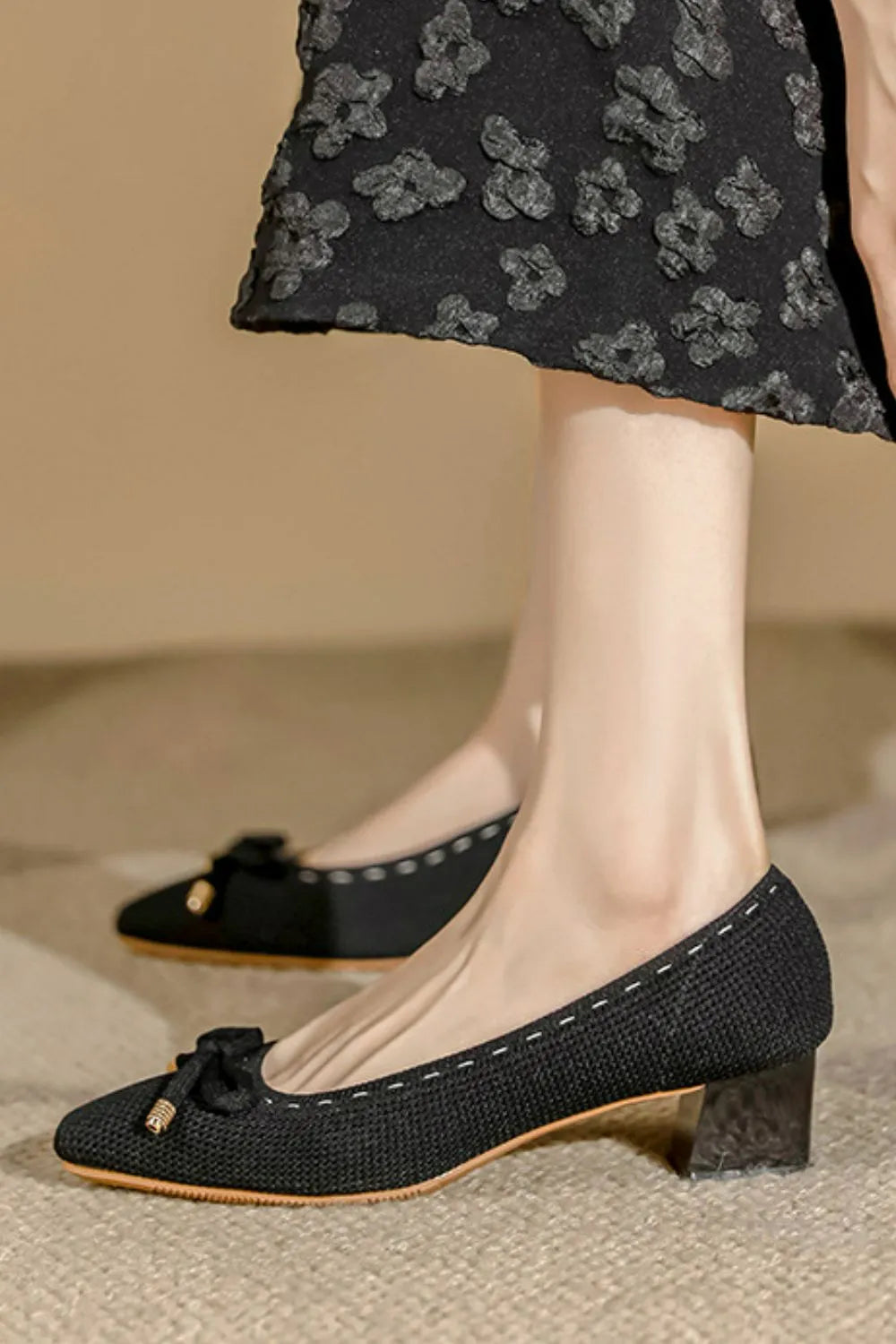 Square Toe Block Heels Slip-Ons Black OutfitFlow