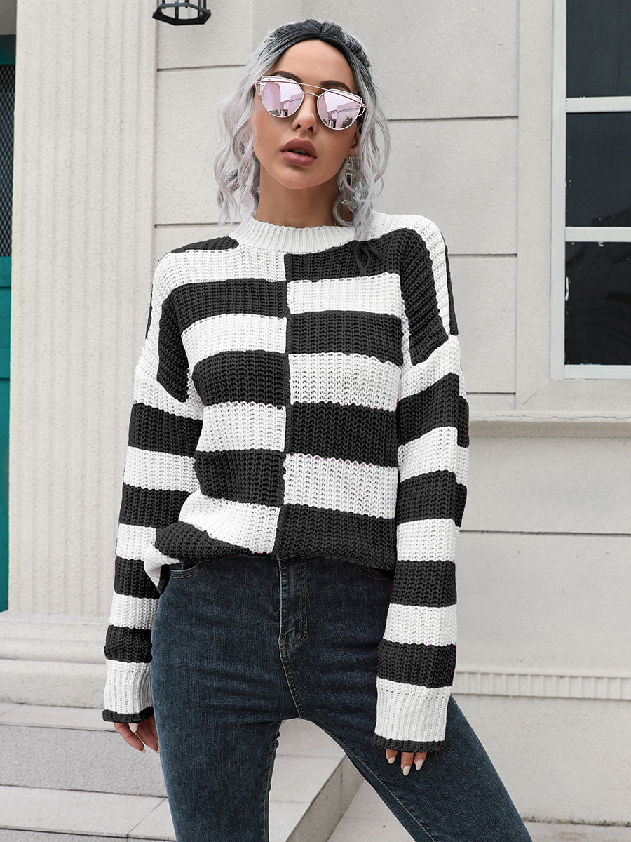 Two-Tone Dropped Shoulder Sweater Trendsi
