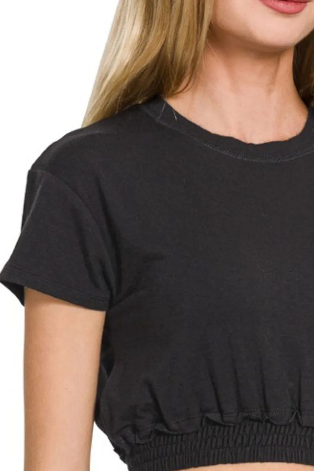 Zenana Elastic Hem Crop Top OutfitFlow