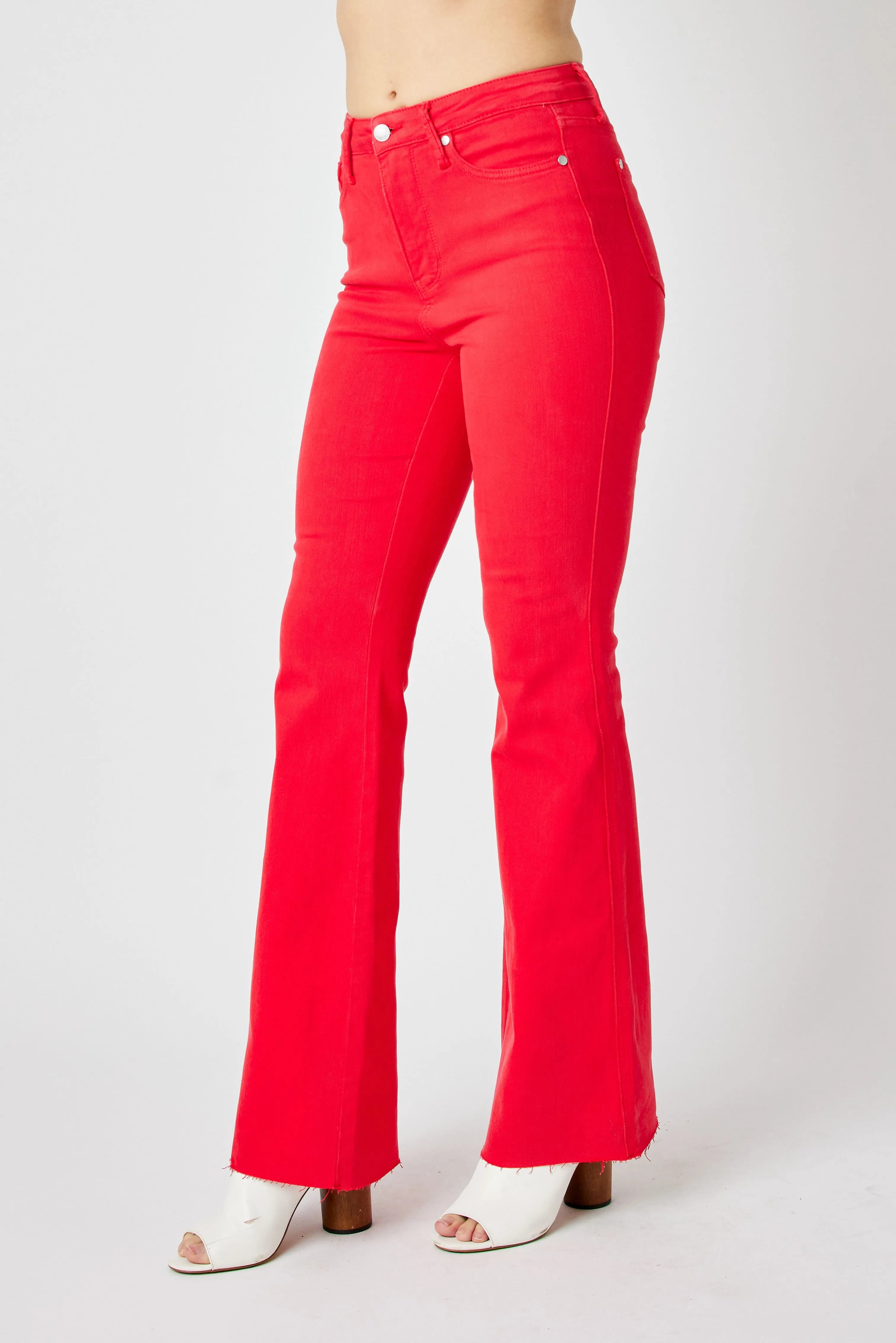 Judy Blue Full Size Hw Tummy Control Garment Dyed Flare Jeans Plus Size OutfitFlow