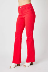 Judy Blue Full Size Hw Tummy Control Garment Dyed Flare Jeans Plus Size OutfitFlow