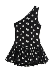 One-Shoulder Polka Dot Mini Dress OutfitFlow
