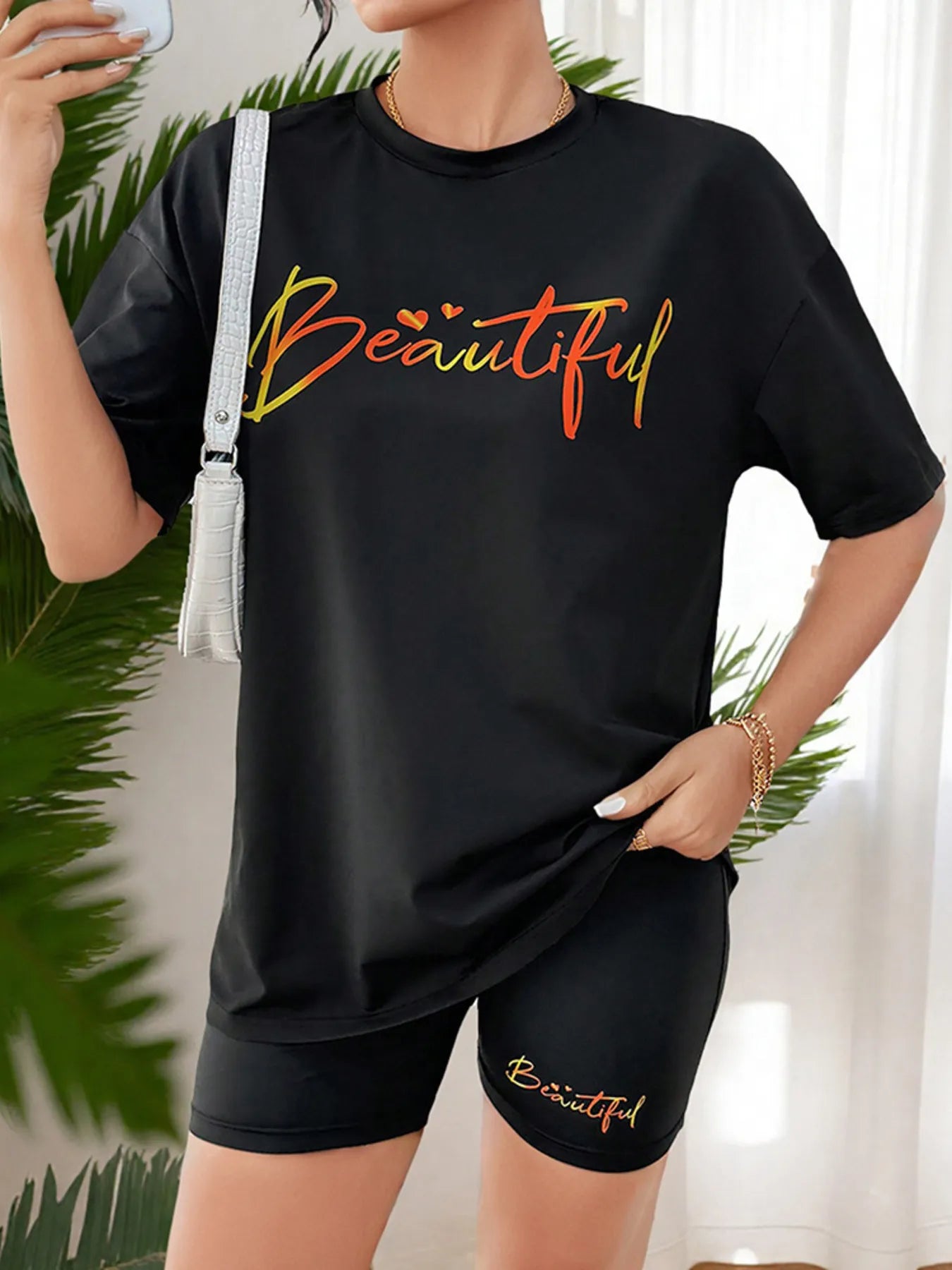 Beautiful Round Neck Top and Shorts Casual Set OutfitFlow
