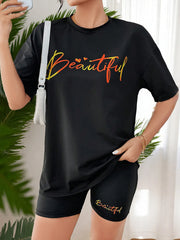 Beautiful Round Neck Top and Shorts Casual Set OutfitFlow