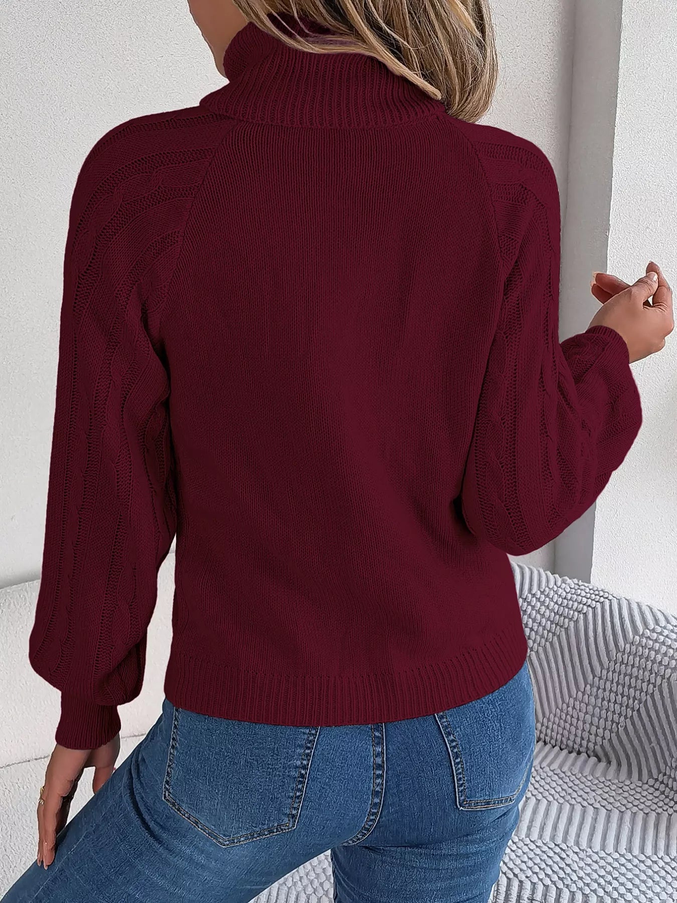 Cable Knit Turtleneck Long Sleeve Sweater OutfitFlow
