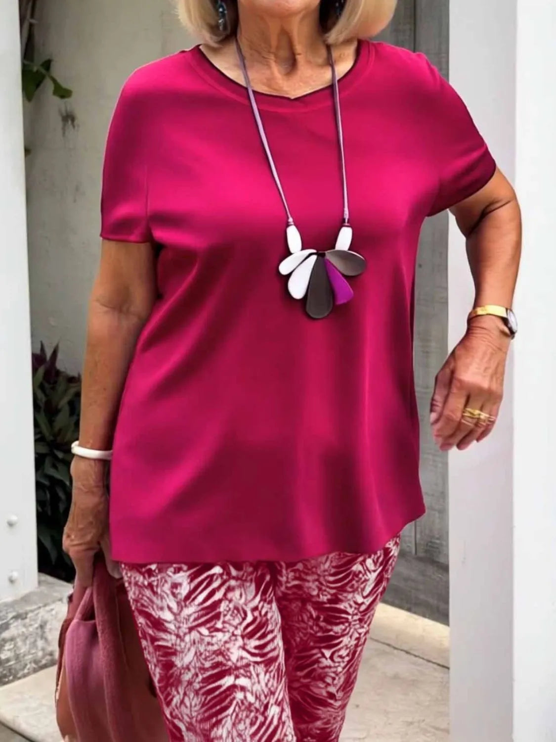 Full Size Round Neck Short Sleeve Top and Pants Set Plus Size OutfitFlow