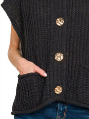 Zenana Button Down Sweater Vest with Front Pockets OutfitFlow