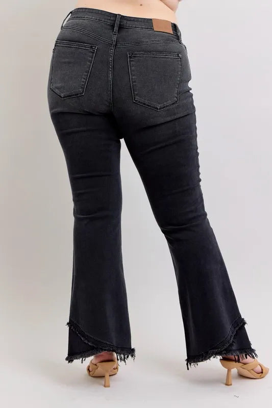 Judy Blue Full Size High Waist Flare W/ Mock Fray Tulip Hem Plus Size OutfitFlow