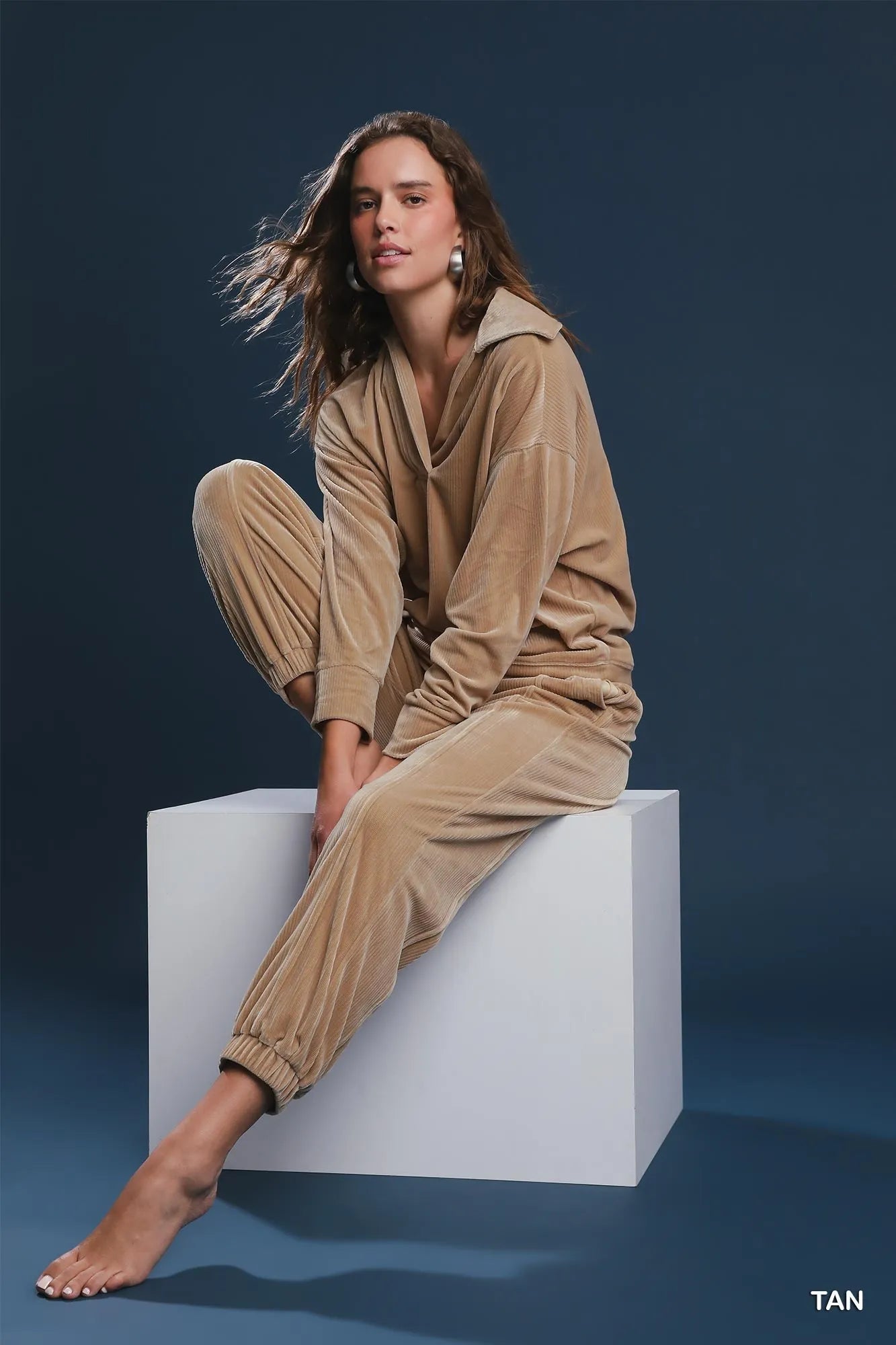Umgee Soft Thermal Collared Long Sleeve Top OutfitFlow