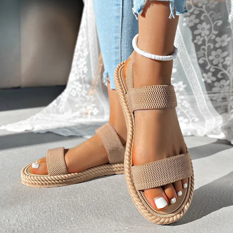 Open Toe Flats Sandals Tan OutfitFlow