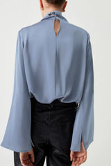 Cutout Turtleneck Long Sleeve Blouse OutfitFlow