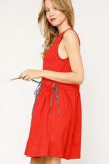 Umgee Round Neck Sleeveless Tank Dress with Pockets OutfitFlow