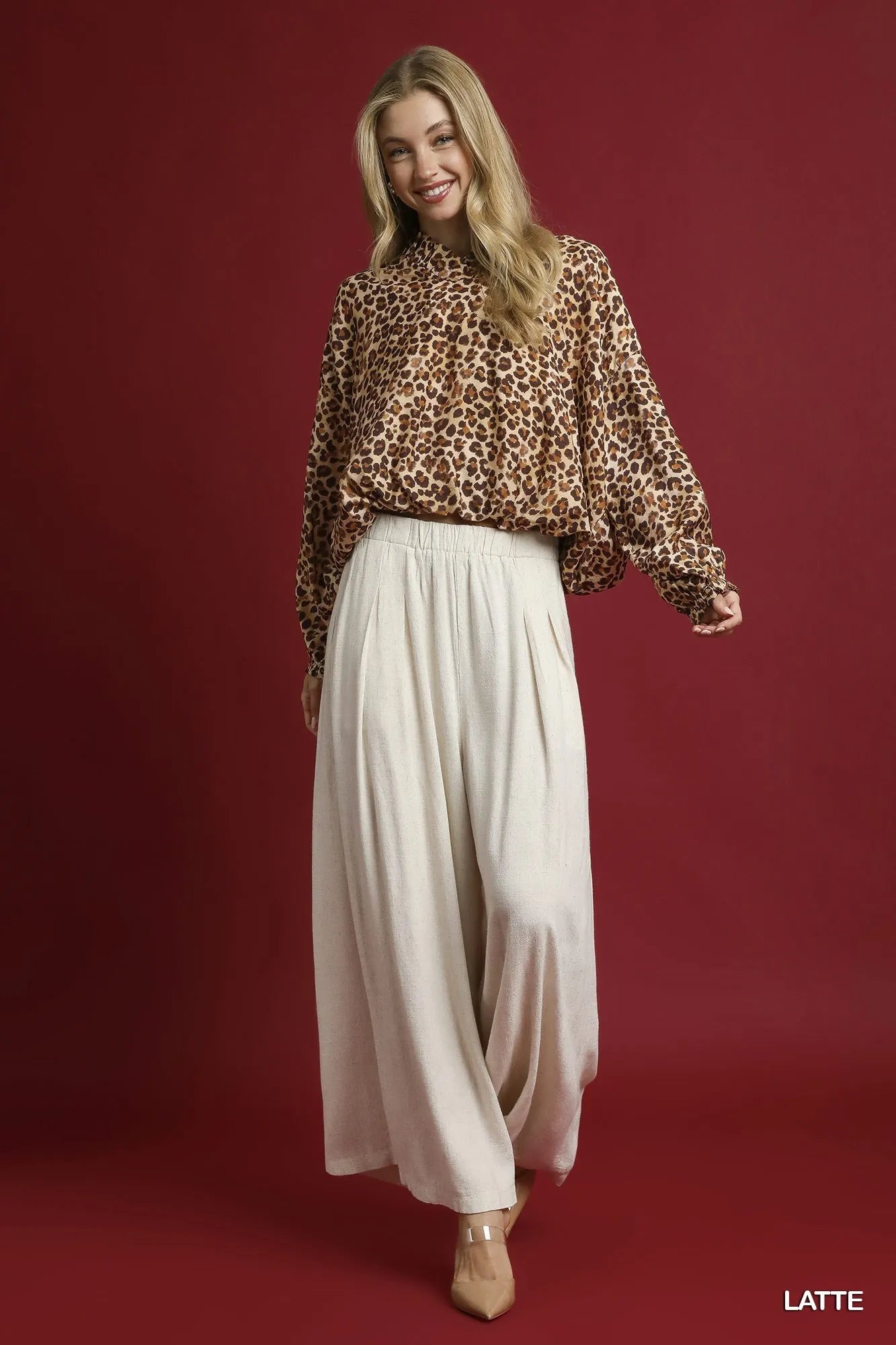 Umgee Leopard Print Balloon Sleeve Blouse OutfitFlow