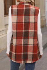Plaid Button Up Vest Coat Trendsi
