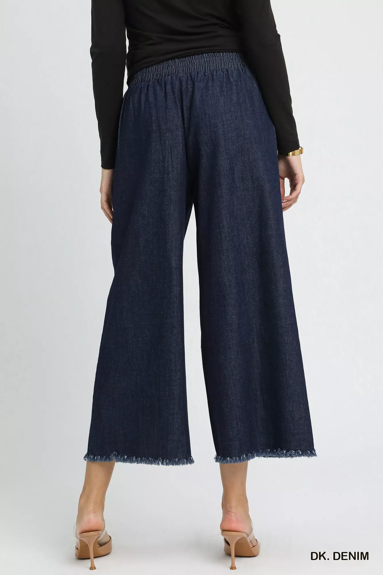 Umgee Washed Fringe Hem Wide Leg Jeans OutfitFlow