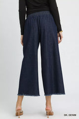 Umgee Washed Fringe Hem Wide Leg Jeans OutfitFlow