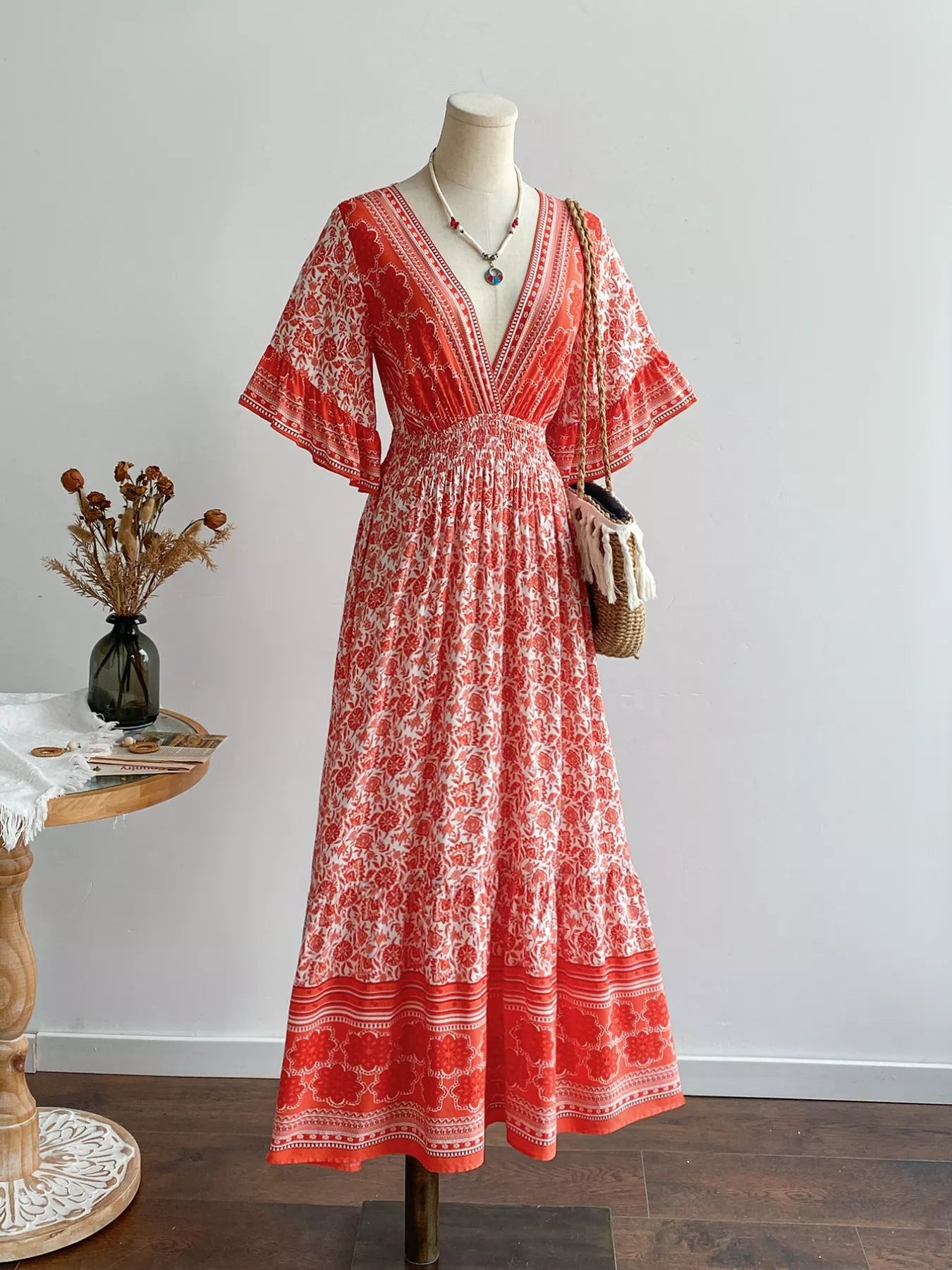 Floral Deep V-Neck Dress OutfitFlow