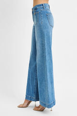 RISEN Full Size Mid Rise Wide Front Patch Pocket Jeans Plus Size OutfitFlow