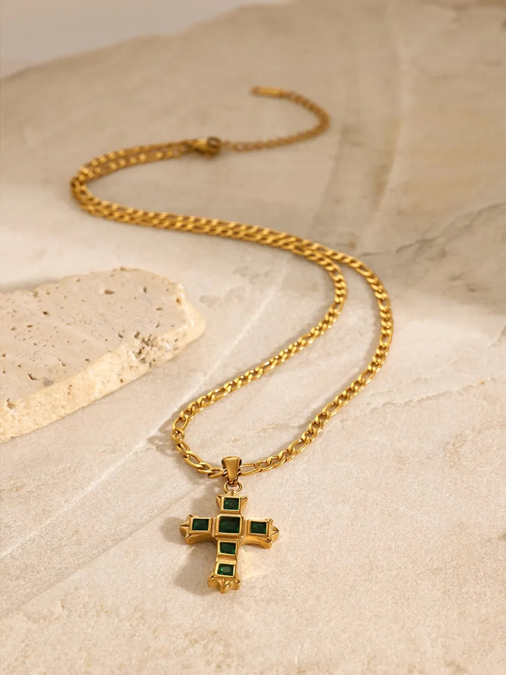 Stainless Steel Zircon Cross Pendant Necklace OutfitFlow