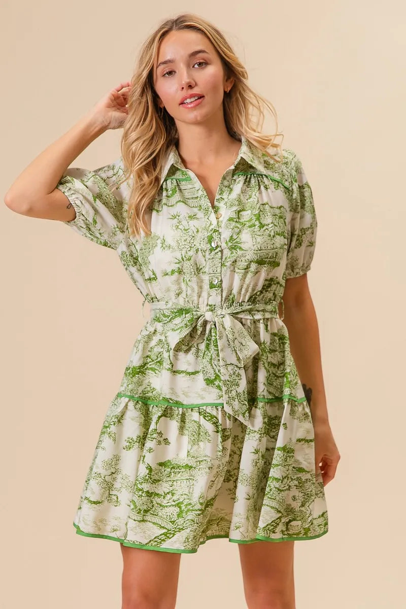 BiBi Woven Printed Tiered Dress OutfitFlow