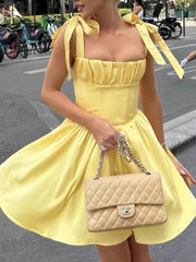 Tie-Shoulder Square Neck Mini Dress OutfitFlow