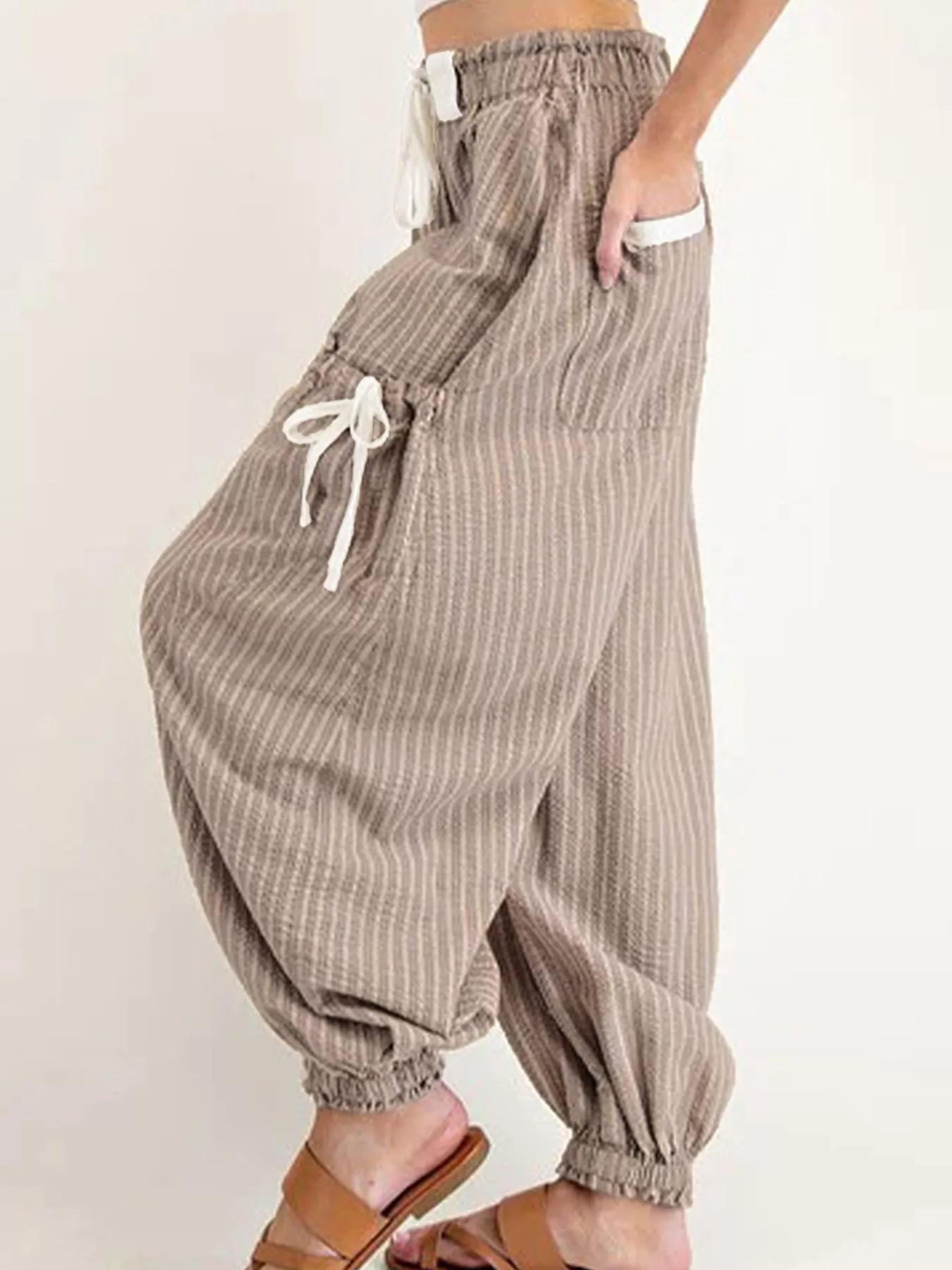 Stripe Drawstring Cargo Jogger Pants with Pockets OutfitFlow