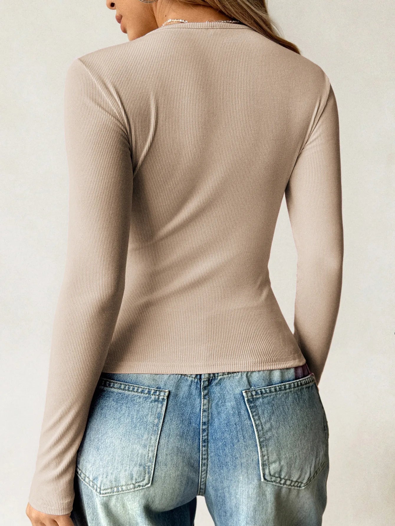 Ribbed Knit Long Sleeve T-Shirt OutfitFlow