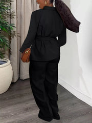 Tie-Waist Long Sleeve Top and Pants Set OutfitFlow