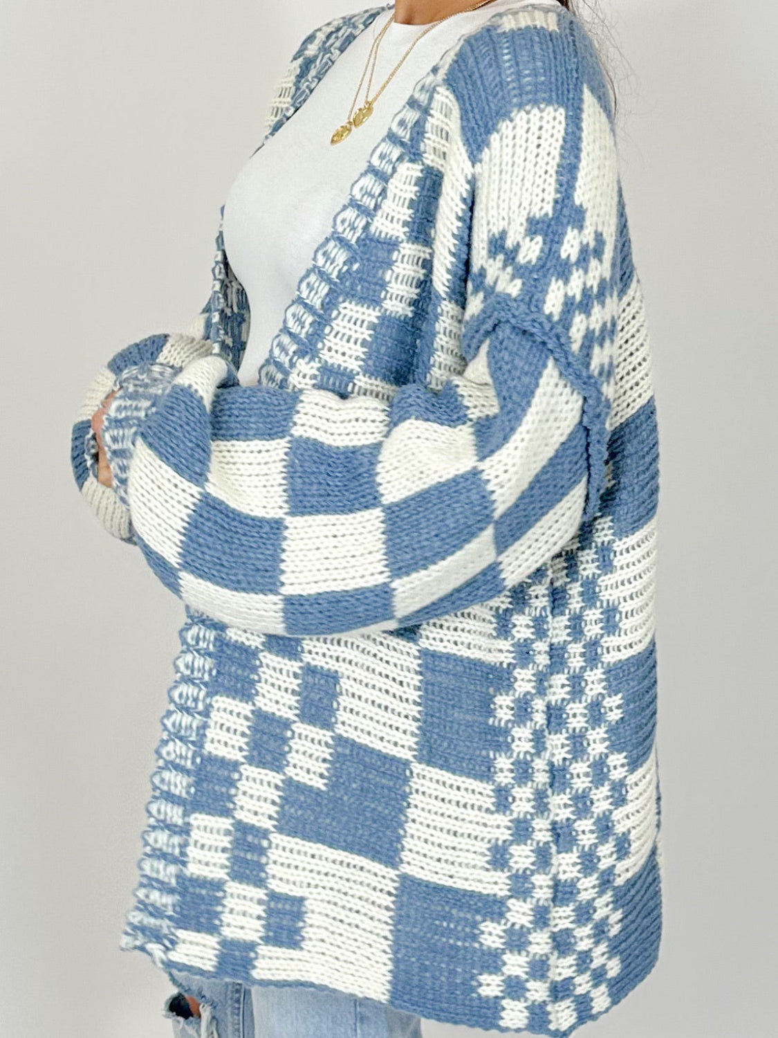 Outfit Flow - Checkered Open Front Long Sleeve Cardigan