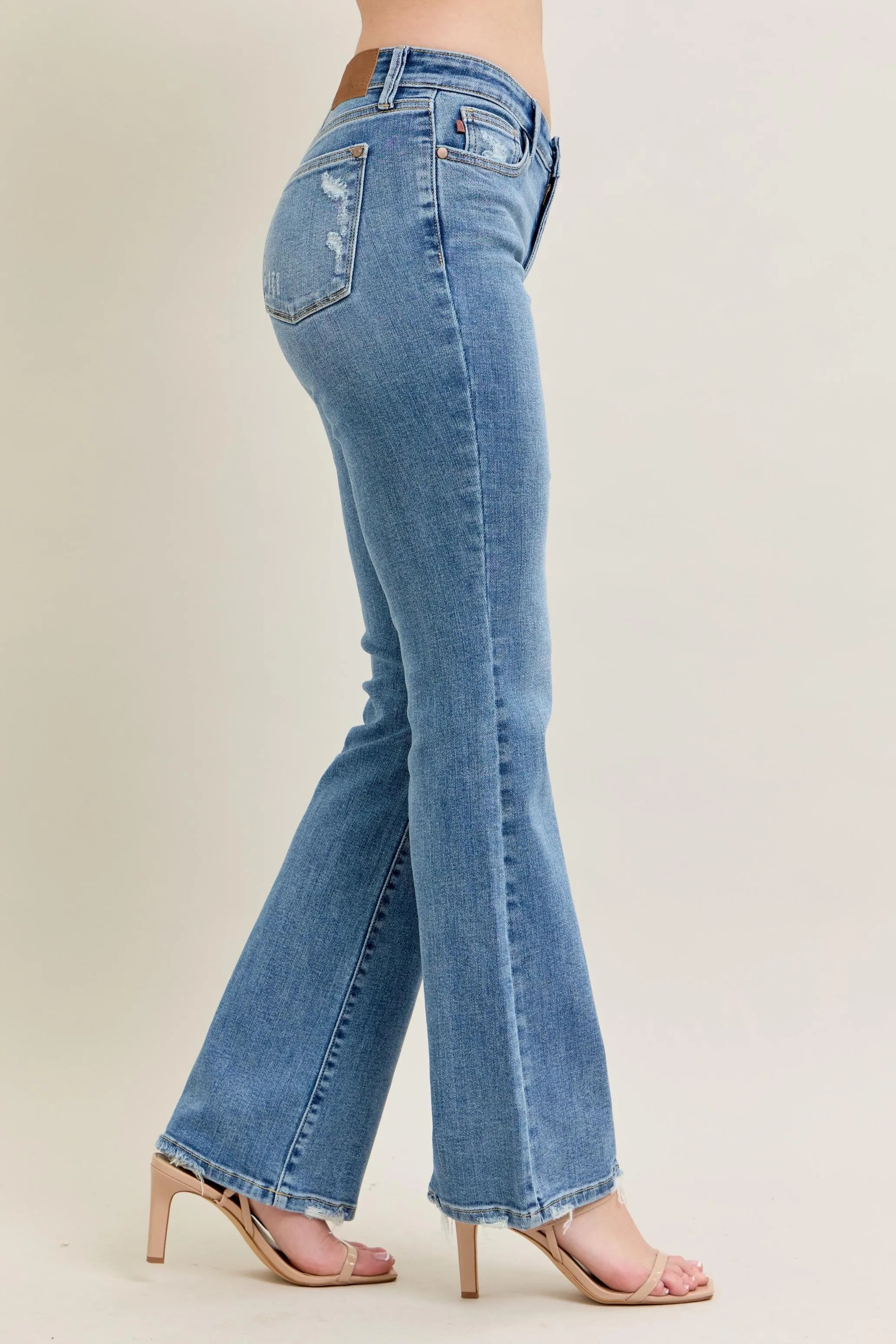 Judy Blue Full Size Mid Rise Wash Destroy Hem Bootcut Jeans Plus Size OutfitFlow