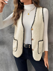 V-Neck Button Up Vest Coat Trendsi