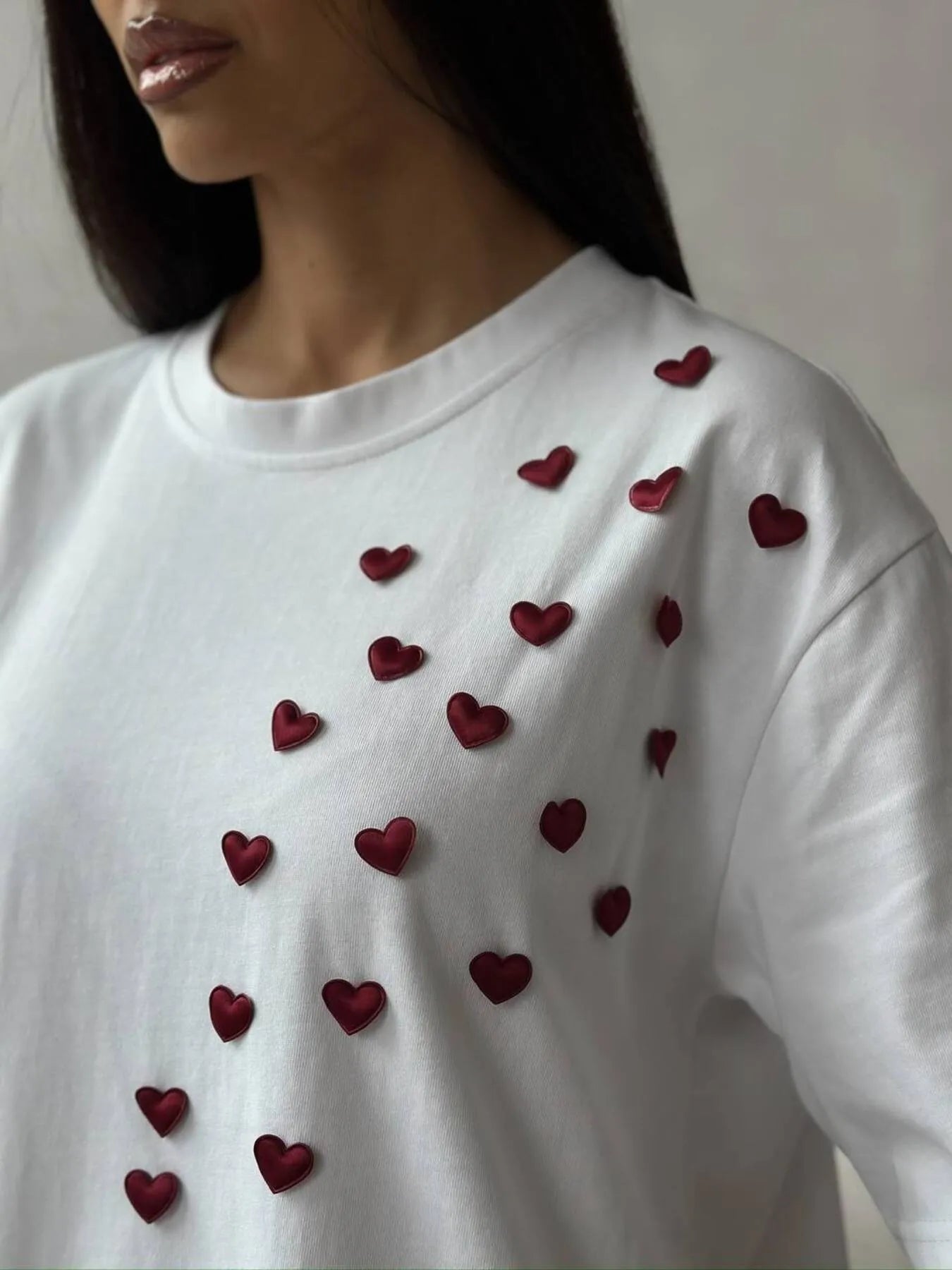 Plus Size Heart Round Neck Short Sleeve T-Shirt OutfitFlow