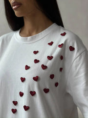 Plus Size Heart Round Neck Short Sleeve T-Shirt OutfitFlow