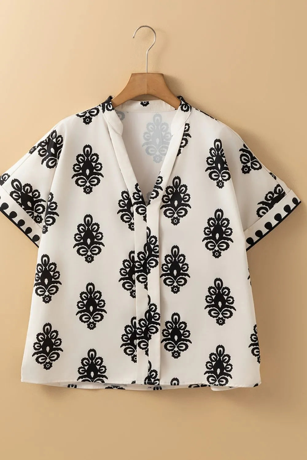 Printed Short Sleeve Loose Blouse OutfitFlow