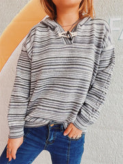 Striped Long Sleeve Hooded Sweater Trendsi