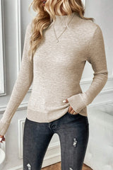 Mock Neck Long Sleeve Sweater Dust Storm OutfitFlow