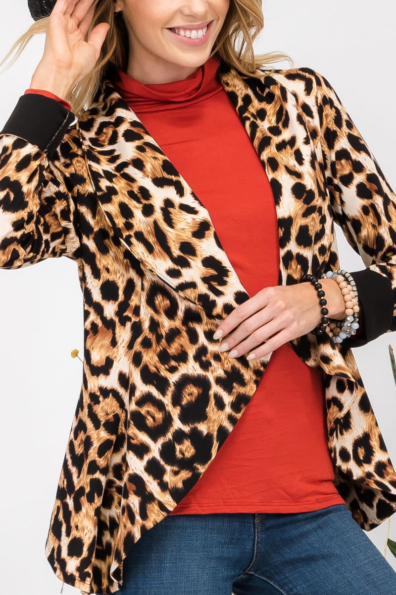 Outfit Flow - Celeste Full Size Leopard Open Front Long Sleeve Blazer