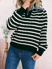 Contrast Striped Sweater with Denim Collar OutfitFlow