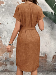 Textured Notched Tie-Waist Dress OutfitFlow