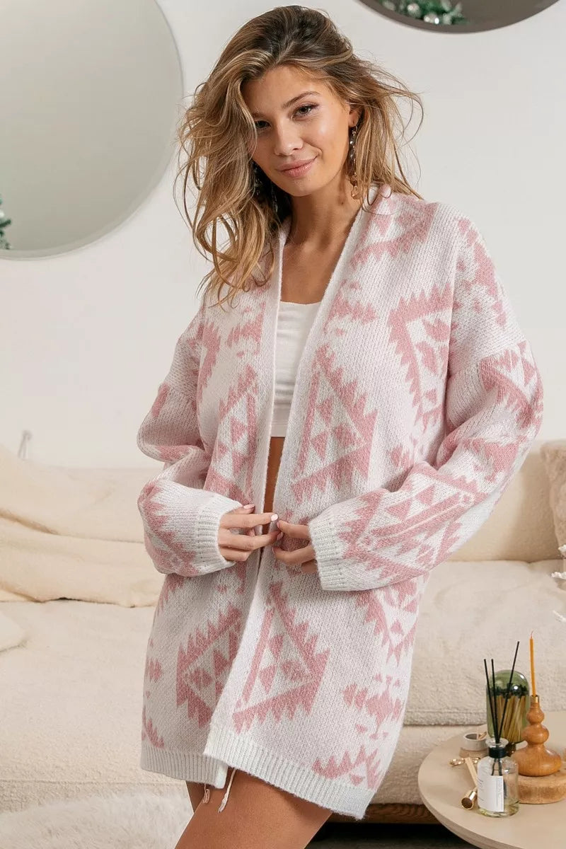 BiBi Aztec Pattern Open Front Cardigan OutfitFlow